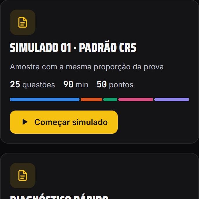 Tela de simulados, com o Simulado 01 no padrão CRS