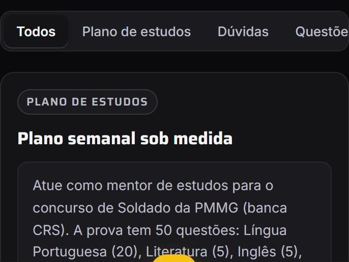Prompt pronto de plano semanal de estudos para usar com IA